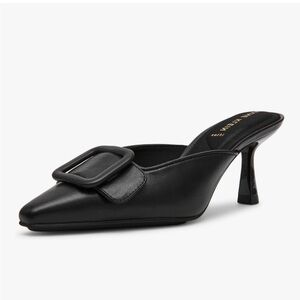 NEW Anne Klein Black Cassia Mule Heels Buckle Pointed Toe Slip On Size 8M